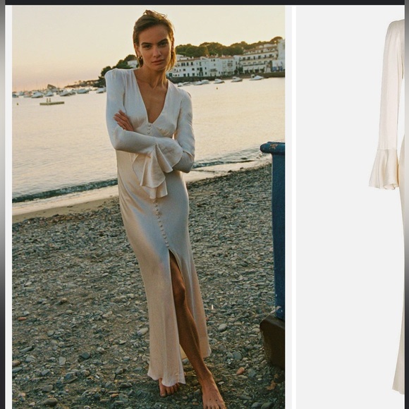 Shona Joy La Lune Frill Cuff Bias Midi Dress - Cream - Picture 6 of 10